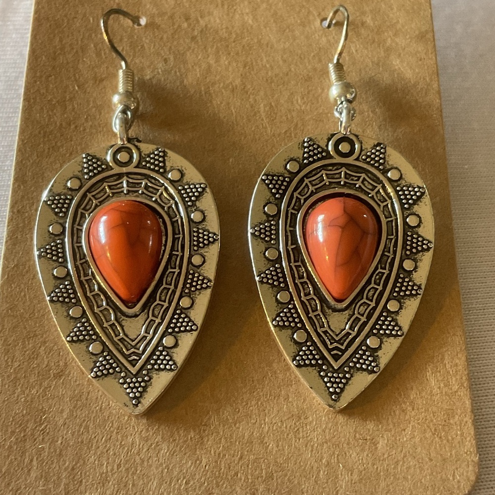 Tibetan/western style teardrop turquoise earrings
